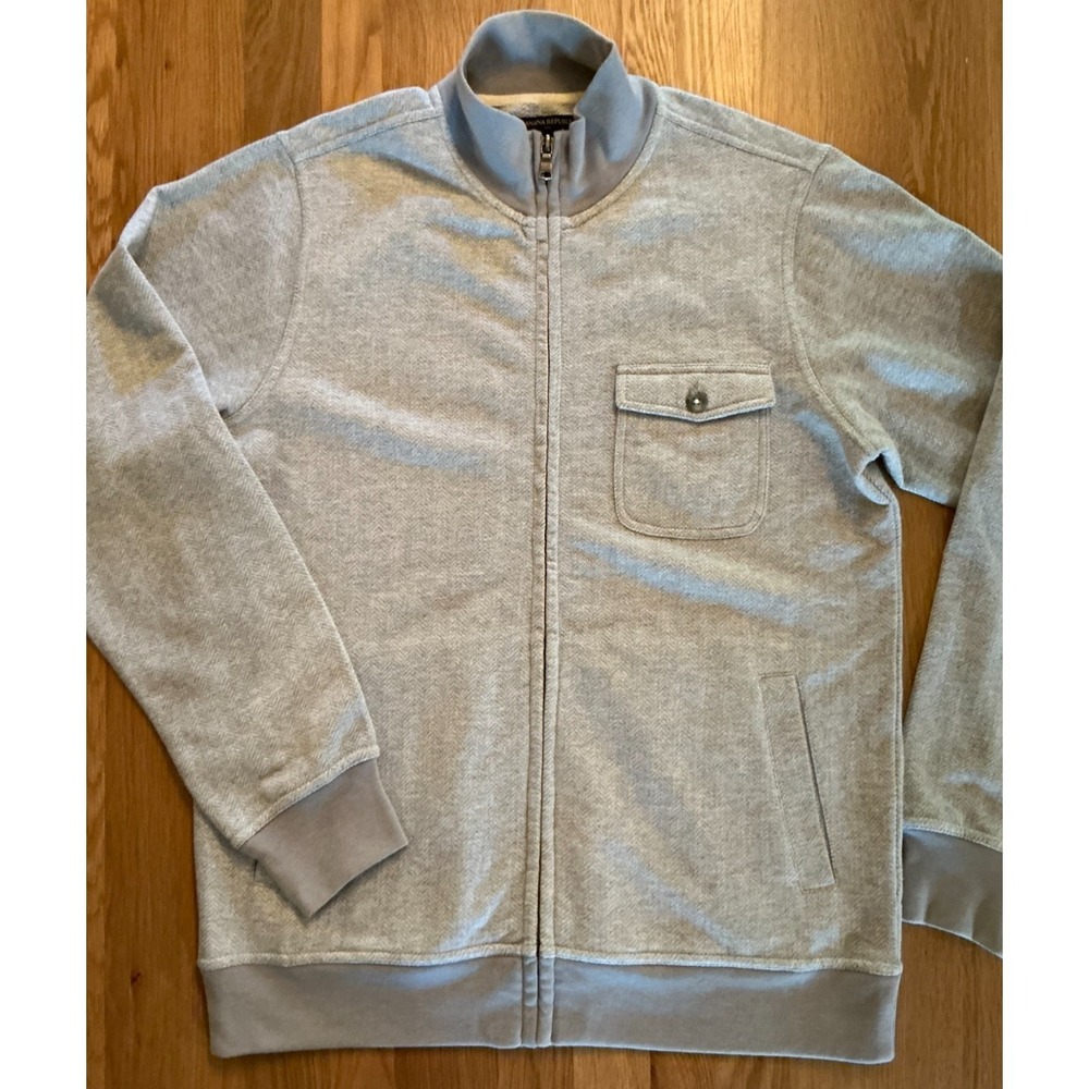 Banana Republic Sweatshirt Mens M‎ Gray Herringbone Full Zip Mock Neck Jacket